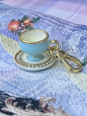 Juicy Couture Gold-Trim Crystal-Halo Blue Teacup Charm / Pendant / Keychain